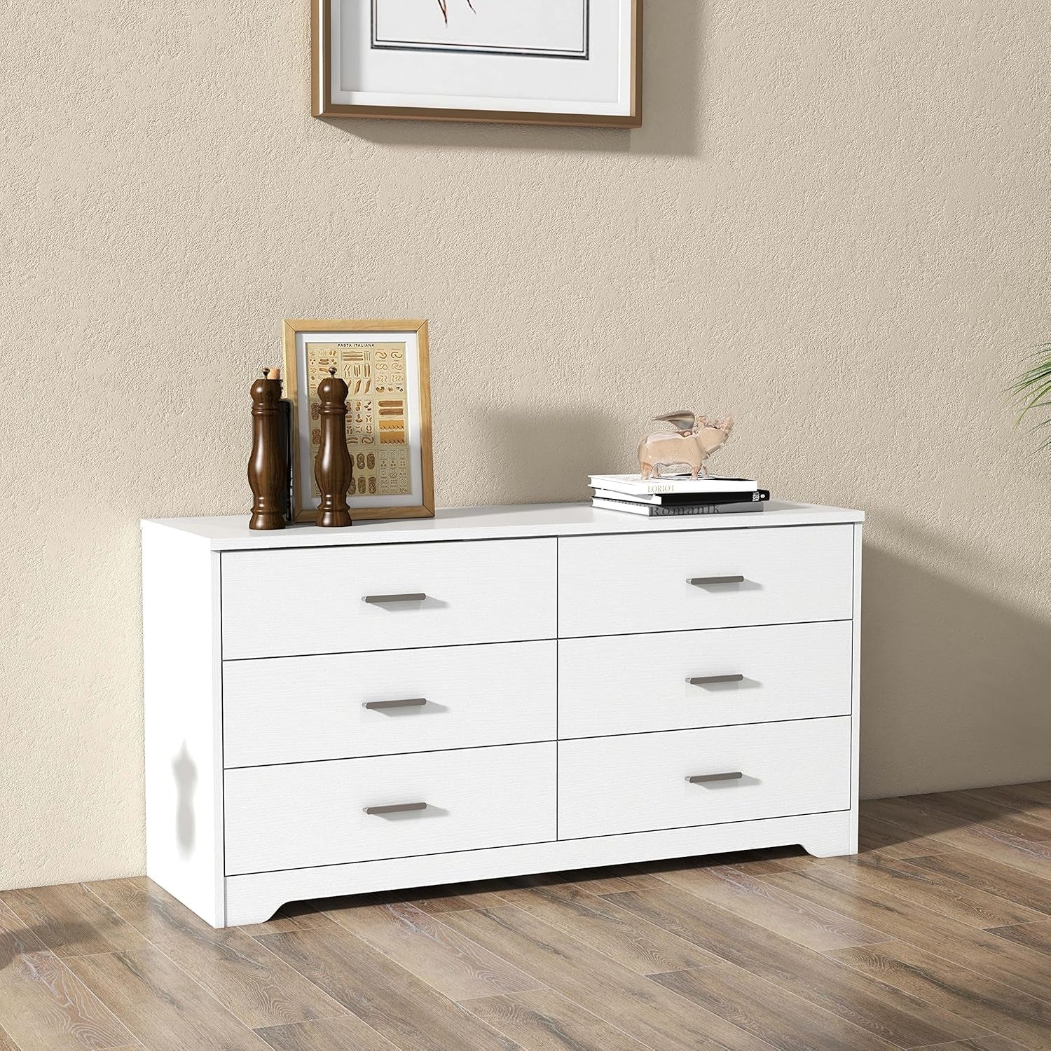 Dresser for Bedroom with 5/6 Drawers, Wooden Chest of Drawers, Storage Organizer Unit Dressers for Bedroom, Living Room, Hallway, Nursery (White, 6 Drawer)-3