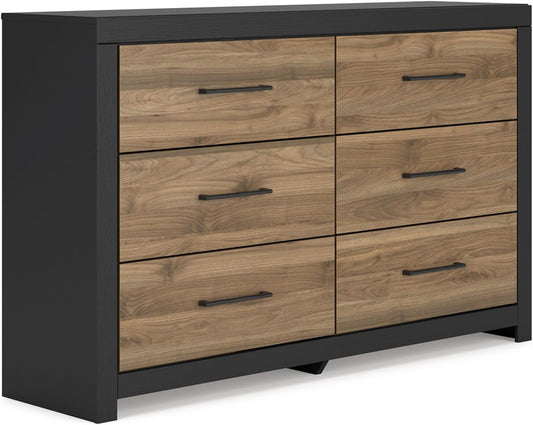 Vertani Casual 6-Drawer Dresser with Safety Stop, Black & Light Brown-0
