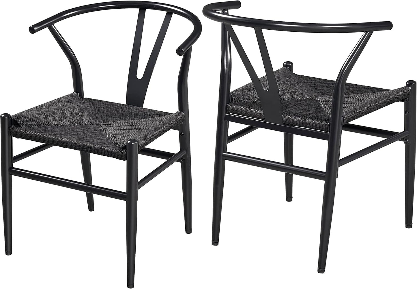 Weave Arm Chair Set of 2 Weave Modern Chair with Y-Shaped Backrest Mid-Century Metal Dining Chair with Solid Metal Frame, (Full Black, Large)-0