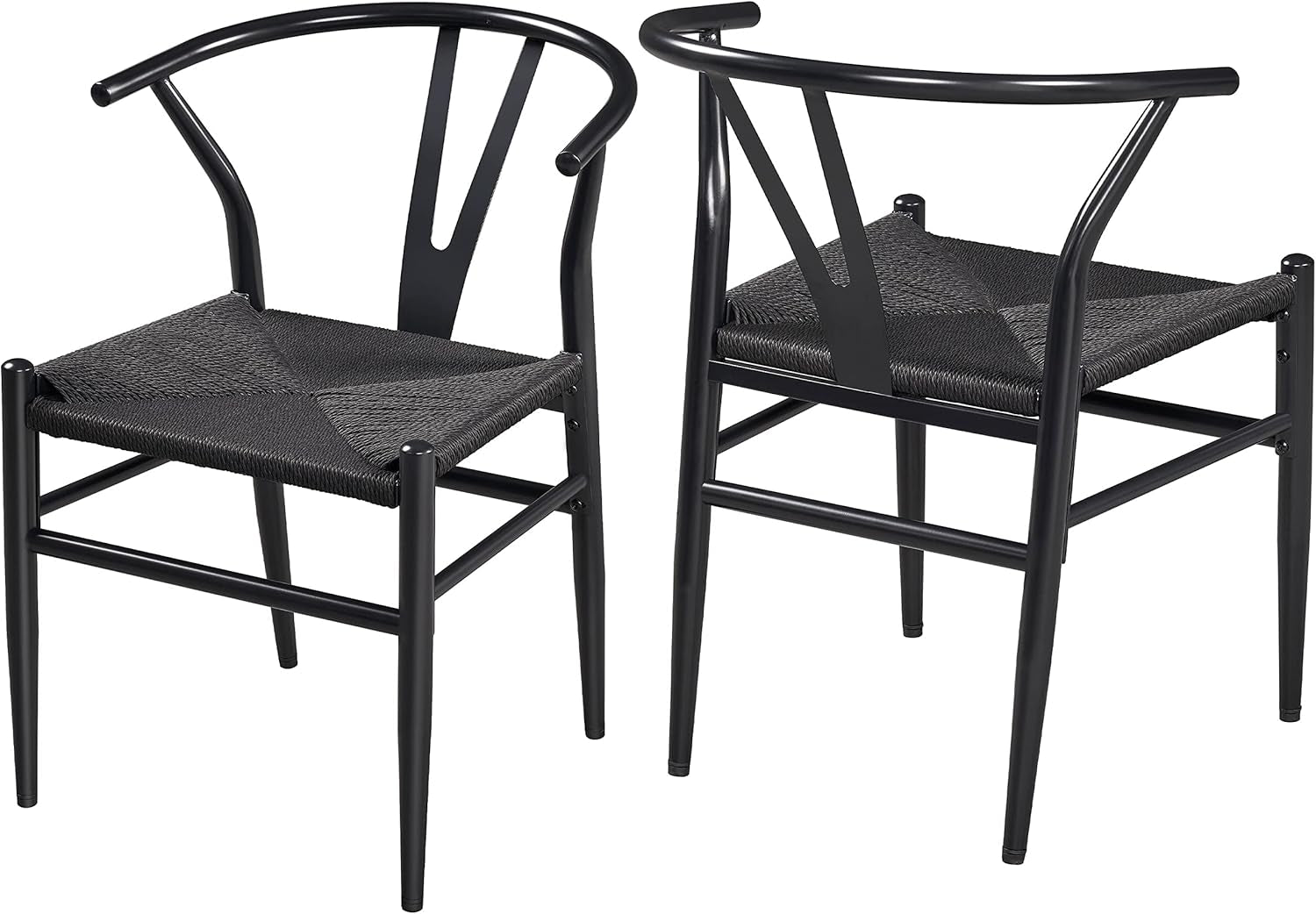 Weave Arm Chair Set of 2 Weave Modern Chair with Y-Shaped Backrest Mid-Century Metal Dining Chair with Solid Metal Frame, (Full Black, Large)-0