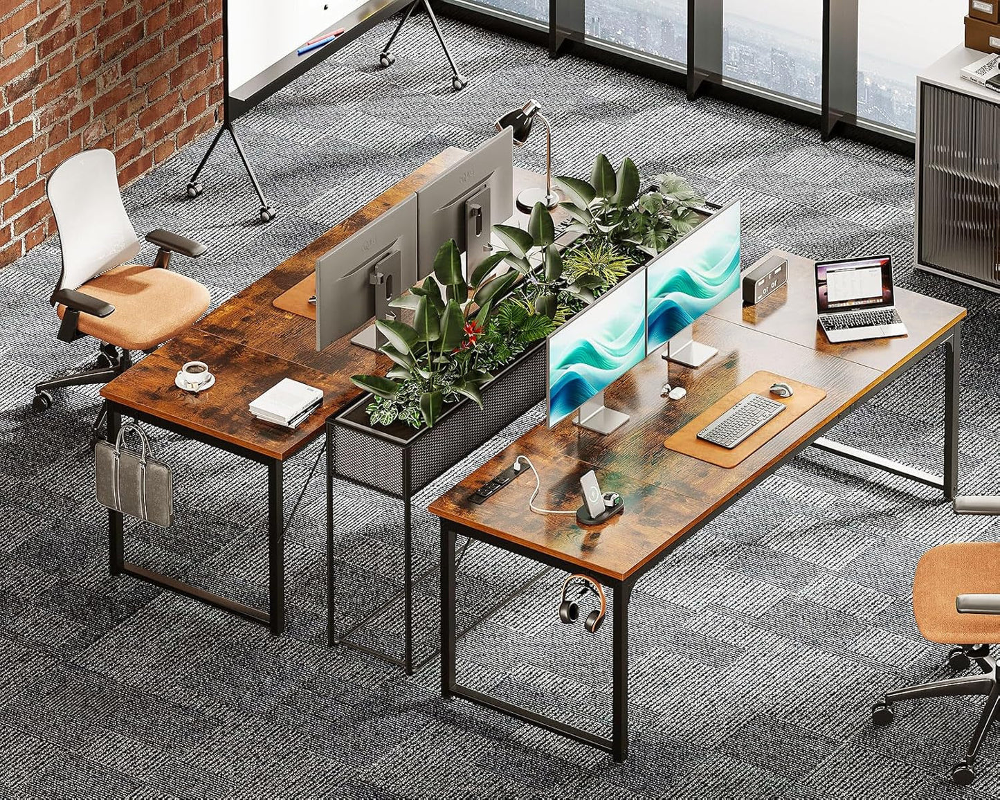 71 Inch Computer Desk with USB Ports, Large Office Desk, Long Study Student Writing Desk, Rustic Brown-1