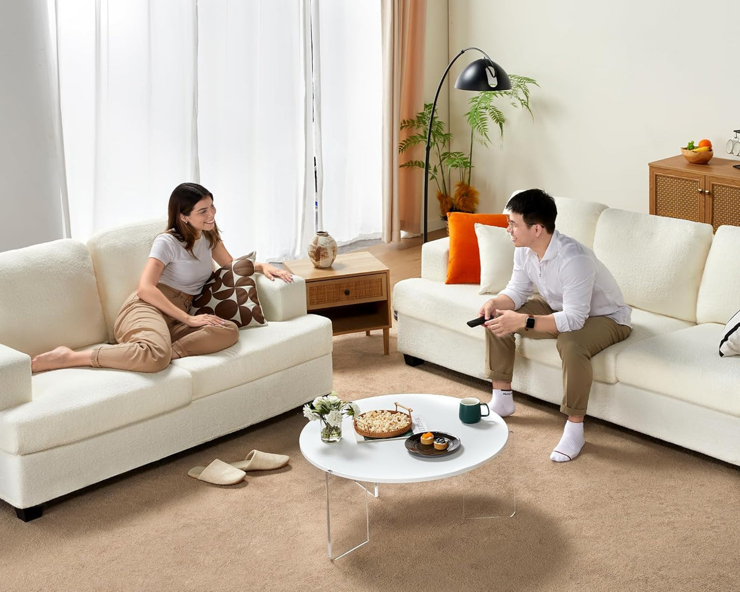 Sofa, 2 Piece Set Comfy Couch with Extra Deep Seats, Modern Sofa- Sofa Couch for Living Room Apartment Lounge, Beige Chenille-4