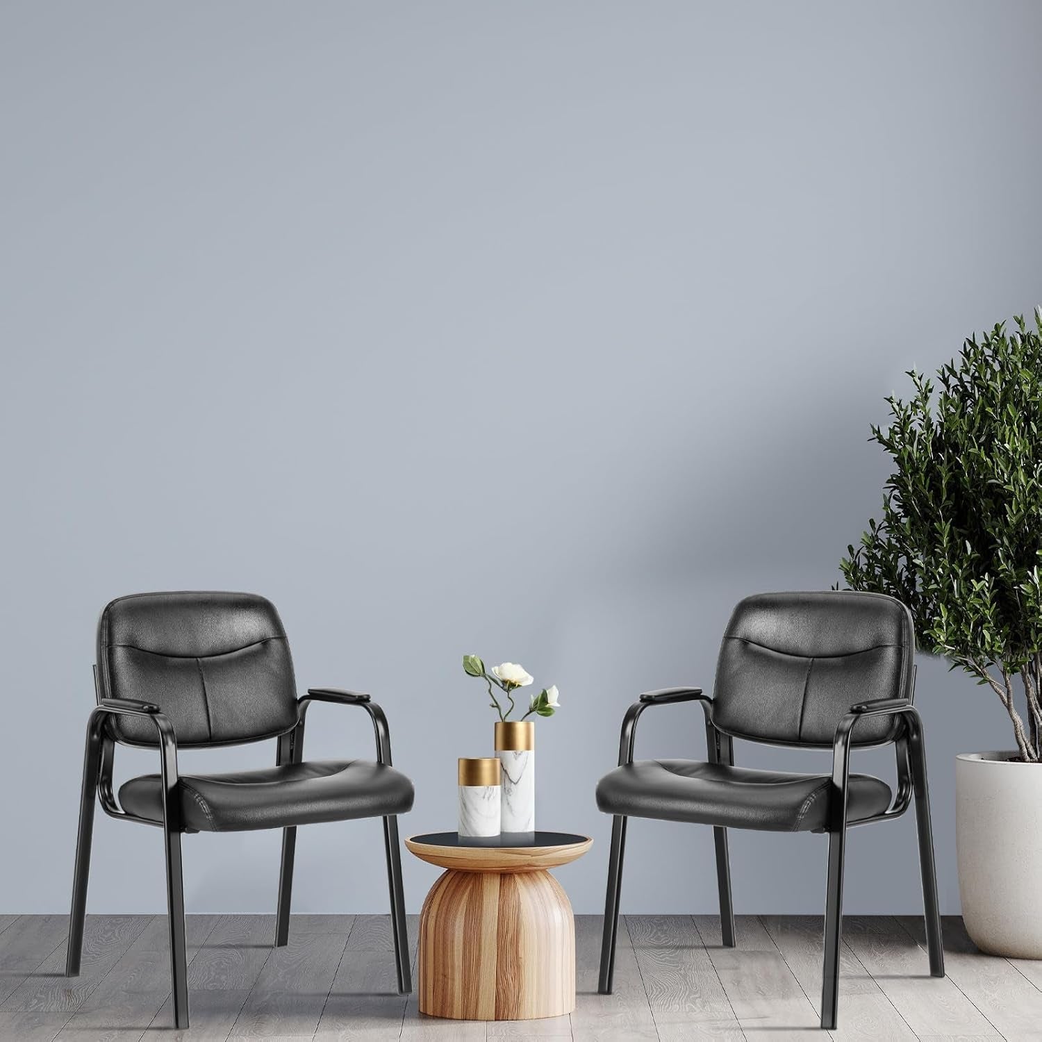 2 Leather Guest Chairs, Lumbar, Padded Arms, Office-0