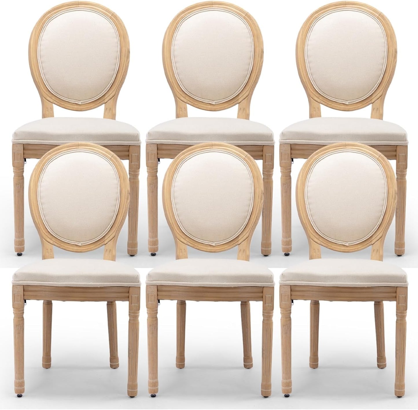 Beige Fabric French Country Dining Chairs (Set 6)-0