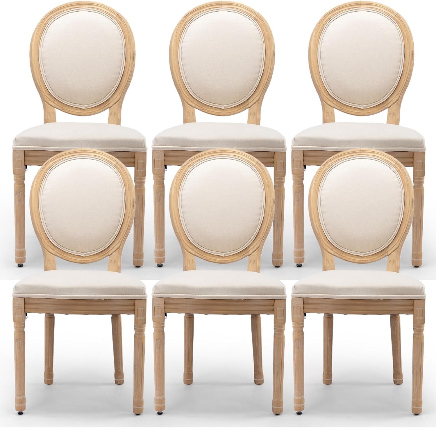 Beige Fabric French Country Dining Chairs (Set 6)-0