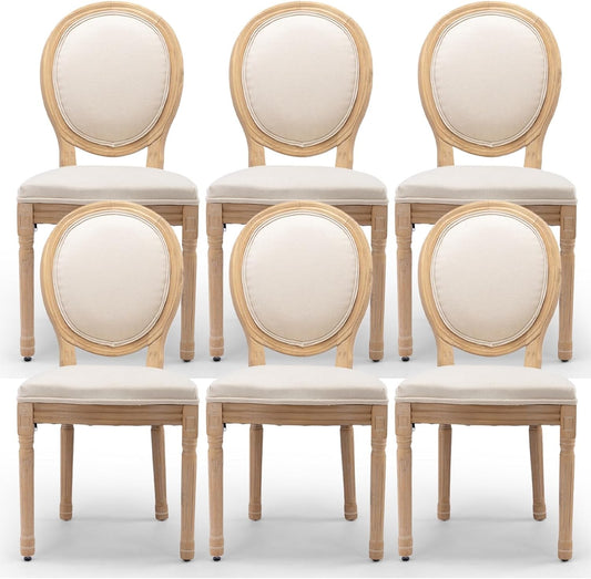 Beige Fabric French Country Dining Chairs (Set 6)-0