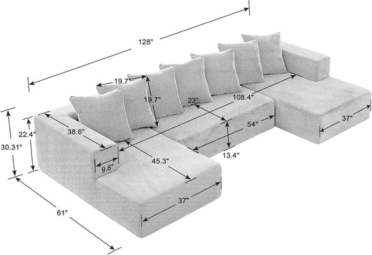 U-Shaped Modular Sectional Sofa 6-Seater, Grey Chenille-1