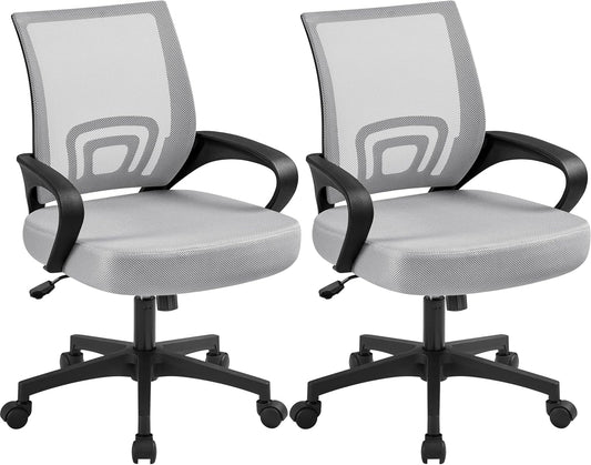 2Pcs Ergonomic Desk Chair Mesh Computer Chair with Lumbar Support Armrest Executive Rolling Swivel Adjustable Mid Back Task Chair for Women Adults, Grey-0