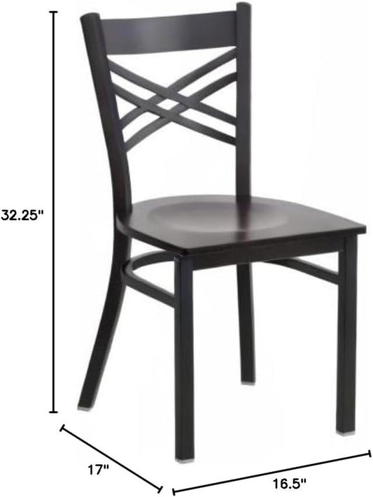 2 Pack HERCULES Series Black ''X'' Back Metal Restaurant Chair - Walnut Wood Seat-1
