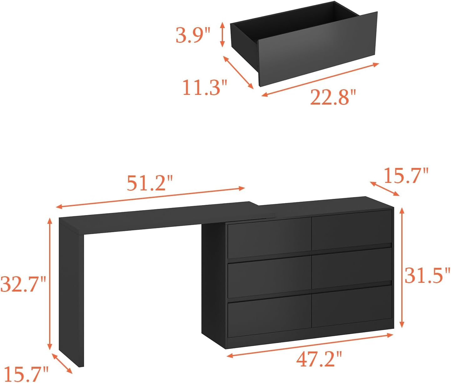 6 Drawer Dresser with Rotatable Extendable Tabletop-2