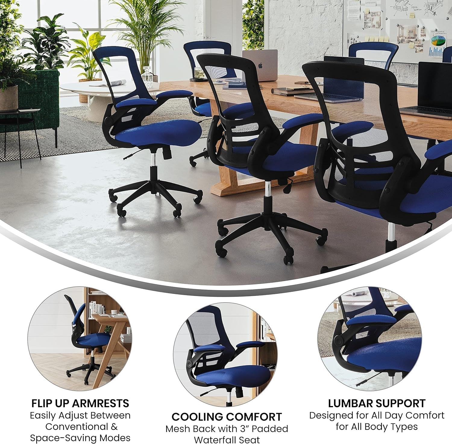 Kelista Mid-Back Blue Mesh Swivel Ergonomic Task Office Chair with Flip-Up Arms-2