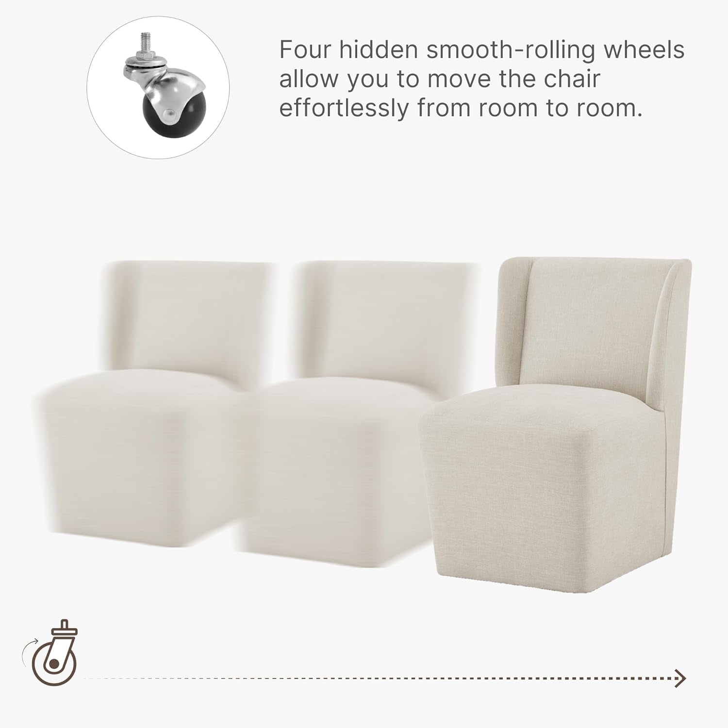 Upholstered Dining Chair with Casters Wingback Modern Side Armless Deskchair with Rollers for Diningroom Bedroom Livingroom Reading Room-3
