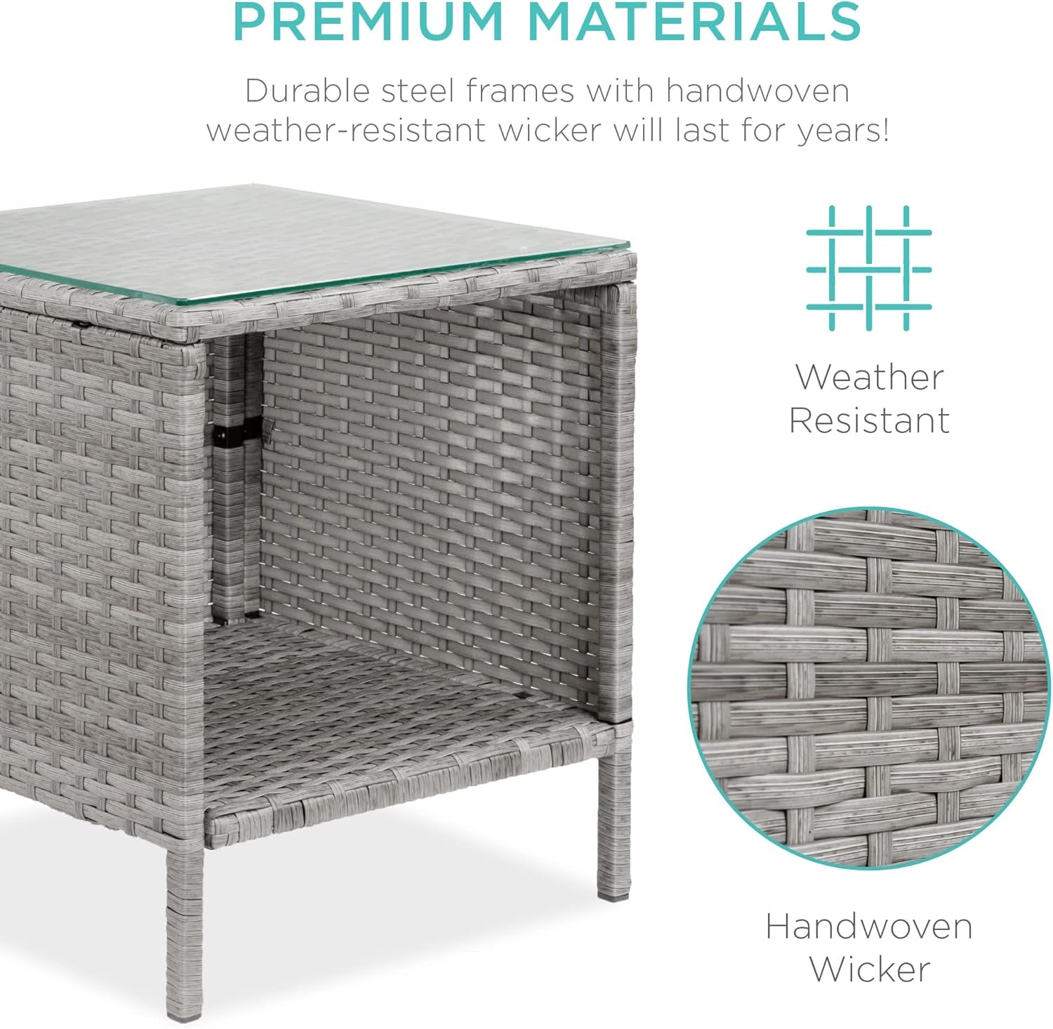 3-Piece Outdoor Wicker Conversation Bistro Set, Space Saving Patio Furniture for Garden W/Side Table - Gray/Navy-4