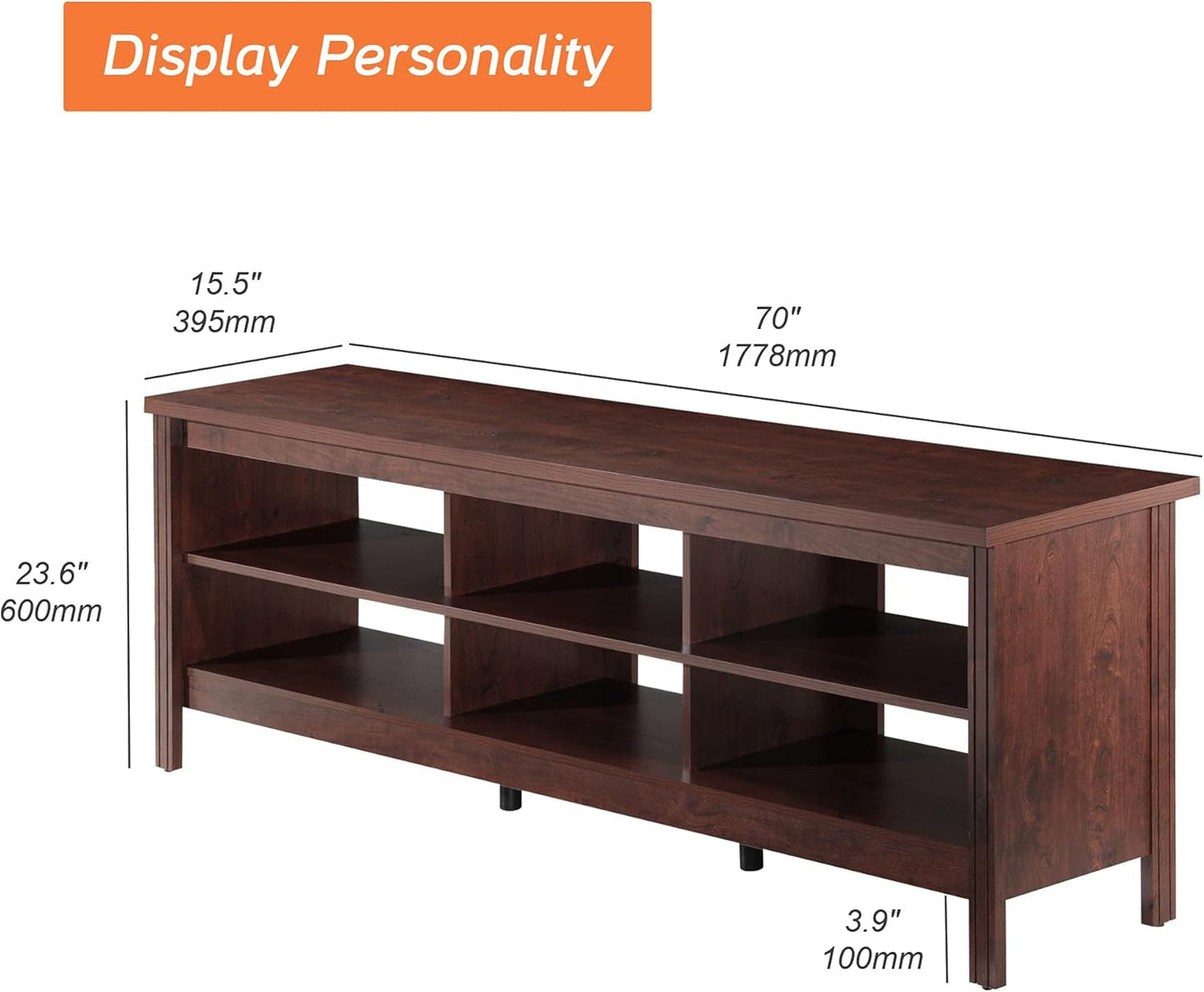 70 Inch TV Stand for 75+ Inch TV, Wood Entertainment Center with 6 Storage Shelf, Classic TV Console Table Media Table for Living Room & Bedroom, Brown-2