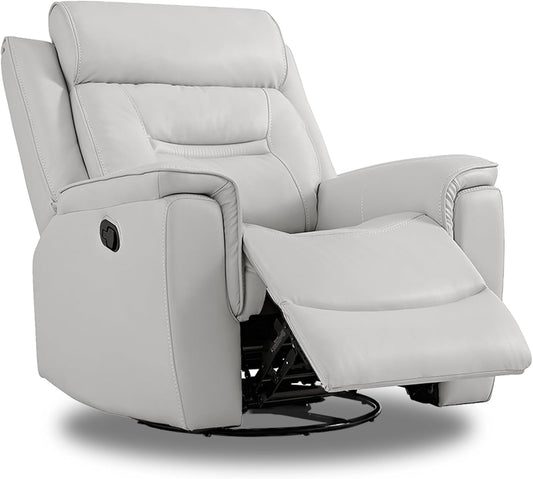 Leather Recliner Chair Faux Swivel Rocker for Adults Manual Sofa for Living Room Bedroom Home Theater Seating,Light Grey-0