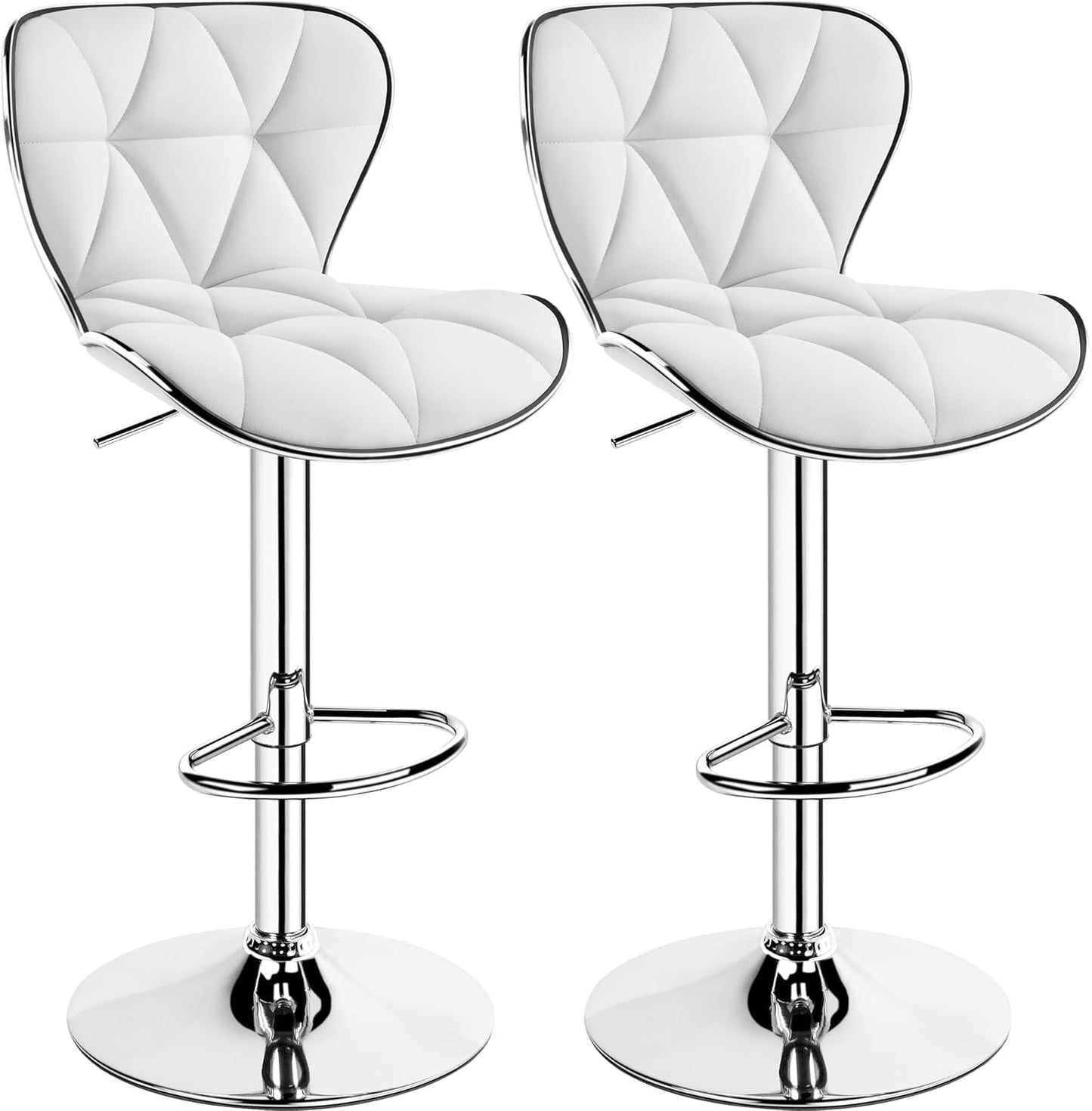 Bar Stools Set of 2, Island Chairs Shell Back, PU Leather Adjustable Barstools, Swivel Bar Chairs with Footrest for Home Kitchen, White-0
