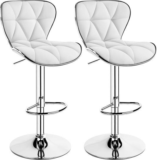 Bar Stools Set of 2, Island Chairs Shell Back, PU Leather Adjustable Barstools, Swivel Bar Chairs with Footrest for Home Kitchen, White-0