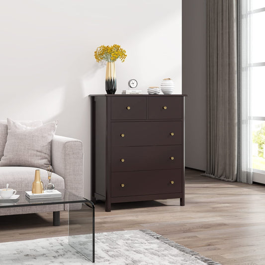 Dark Brown Modern 5-Drawer Chest of Drawers-0