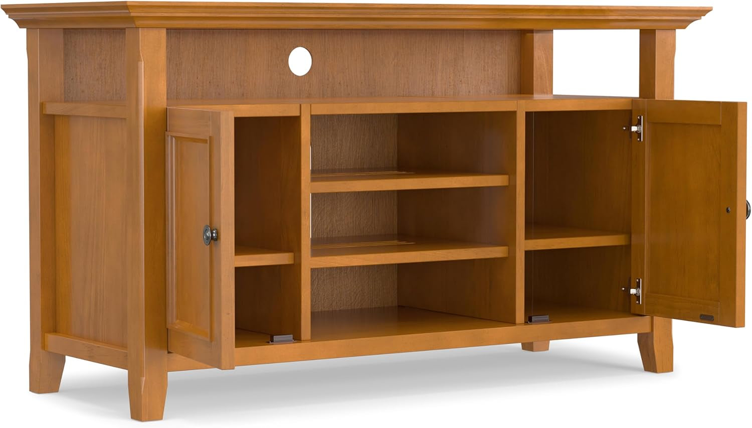 Amherst SOLID WOOD Universal TV Media Stand, 54 Inch Wide Living Room Entertainment Center, Storage Cabinet and Shelves, for Flat Screen Tvs up to 60 Inches in Light Golden Brown-3