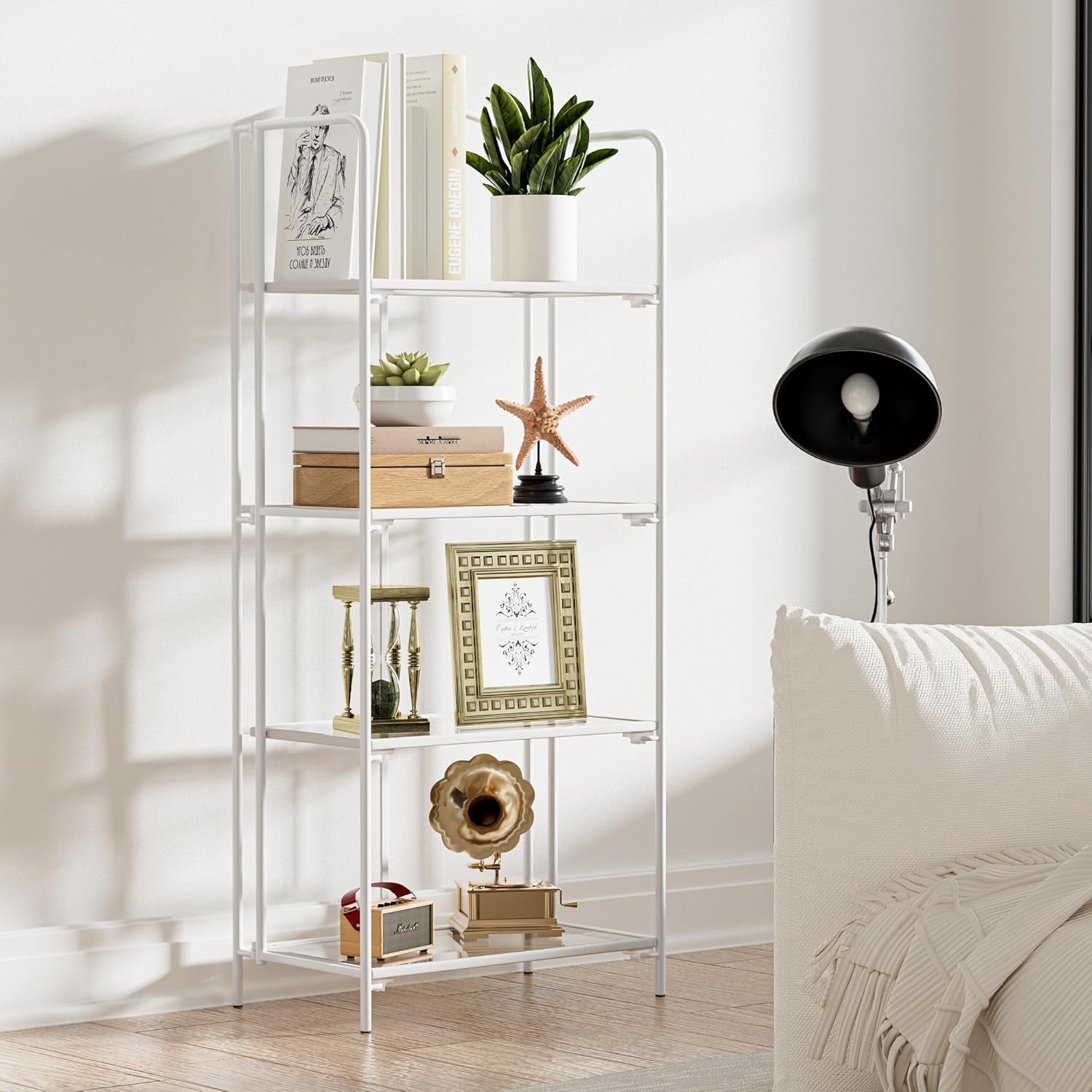 No Assembly Folding Bookshelf for Living Room, 4 Tier White Collapsible Book Shelf for Home Office, Portable Bookcase Storage Organizer-3