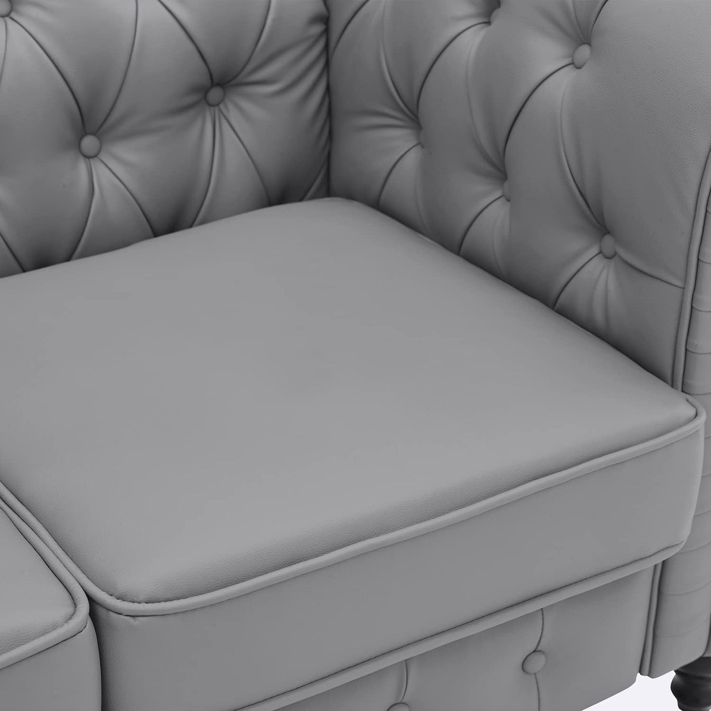 Emery Chesterfield 3 Piece Living Room Sectional Sofa Set with Rolled Arms, Tufted Cushion Sofas for Living Room Set Includes Sofa, Loveseat Couch, Accent Arm Chair / Easy Tool-Free Assembly – Gray-3