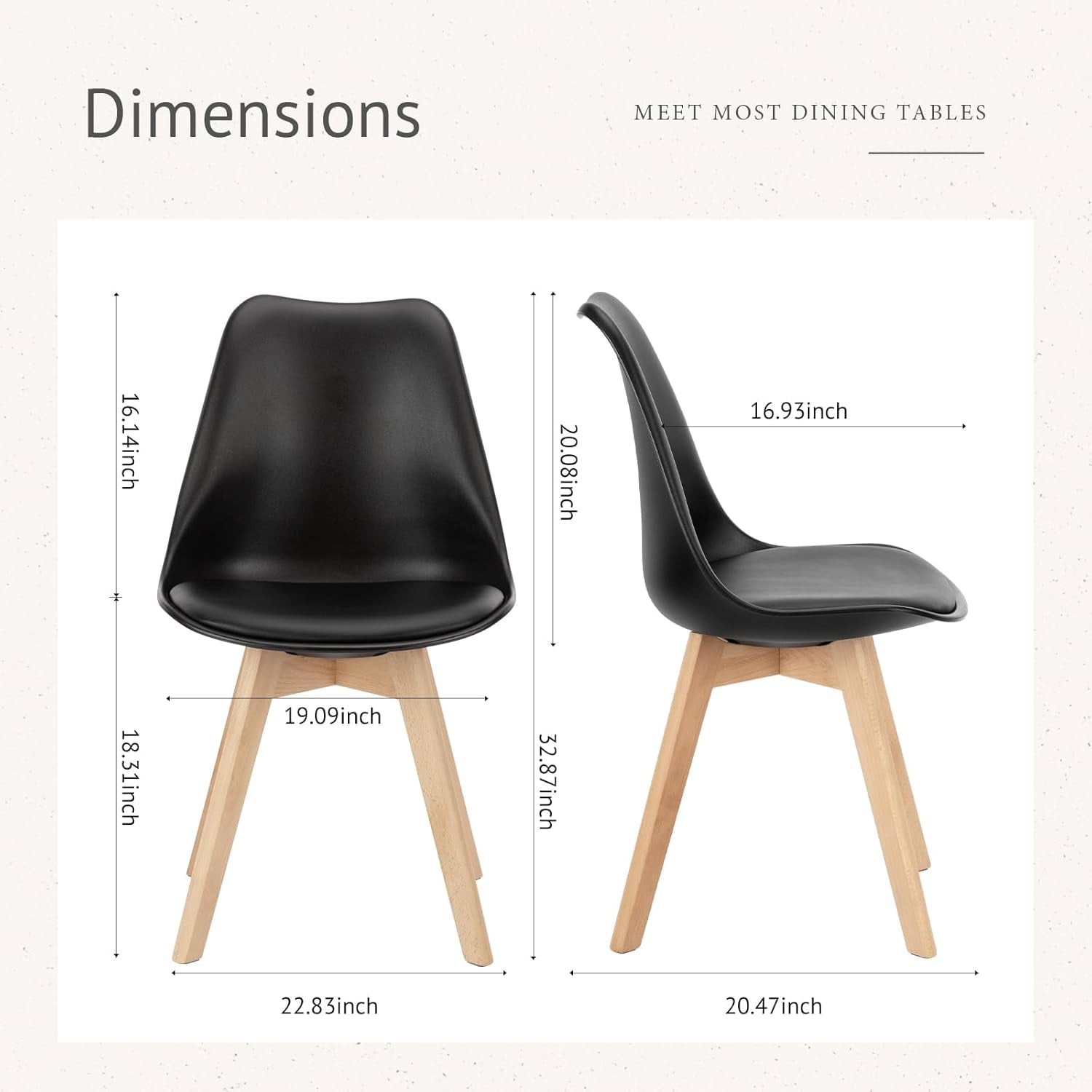 Dining Chairs, Dining Chairs Set of 4, Dining Room Chairs, Kitchen Chairs, Mid Century Modern Chairs, PU Leather Upholstered Chairs with Wood Legs, Kitchen & Dining Room Chairs, Black-2