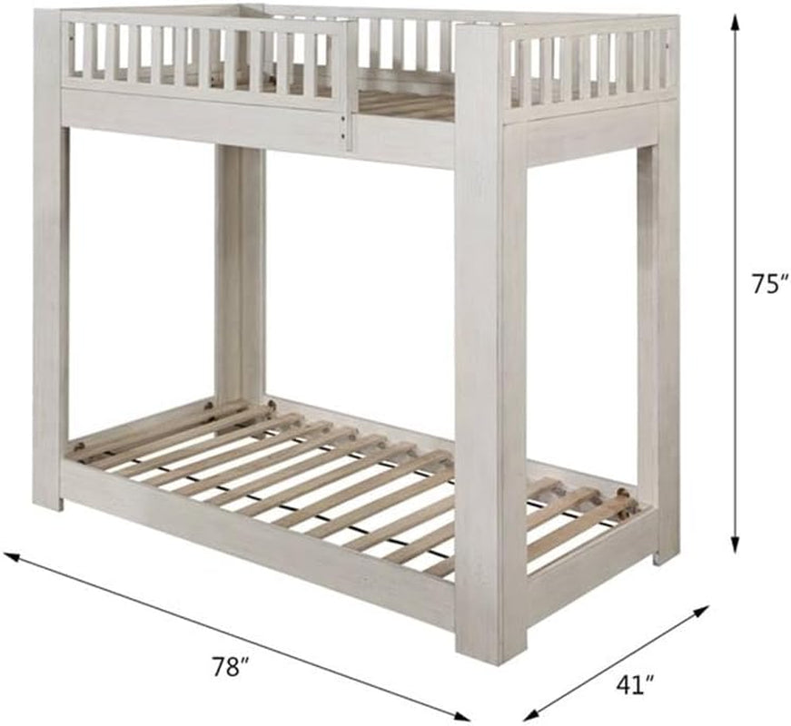 Cedro Twin over Twin Bunk Bed with Wood Ladder in Weathered White-2