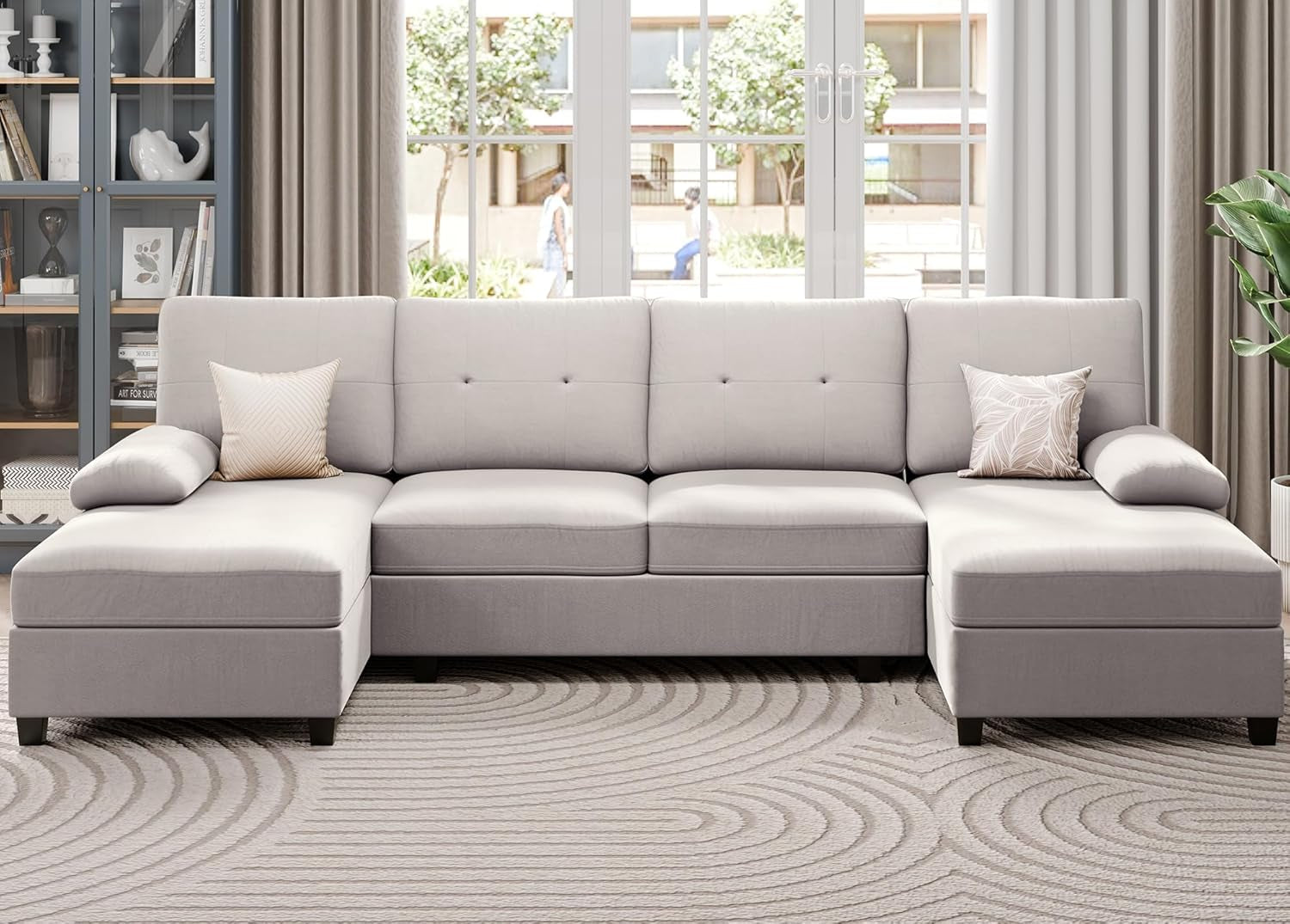 Sectional Sofa Couches for Living Room, U Shaped Sofa Living Room Furniture Sets, 4 Seat U Shaped Sofa Sectional Couch with Chaise, Beige-3