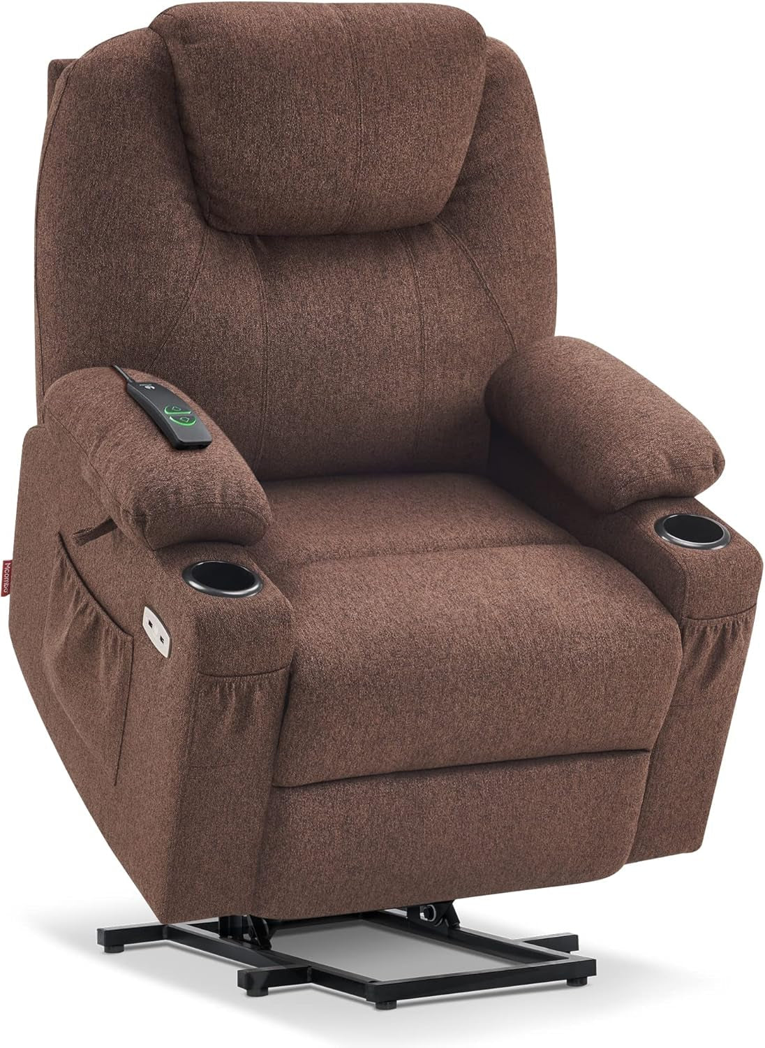 Small Power Lift Recliner Chair Sofa with Massage and Heat for Petite Elderly, 3 Positions and USB Ports, Extended Footrest, Fabric 7141 (Coffee)-0