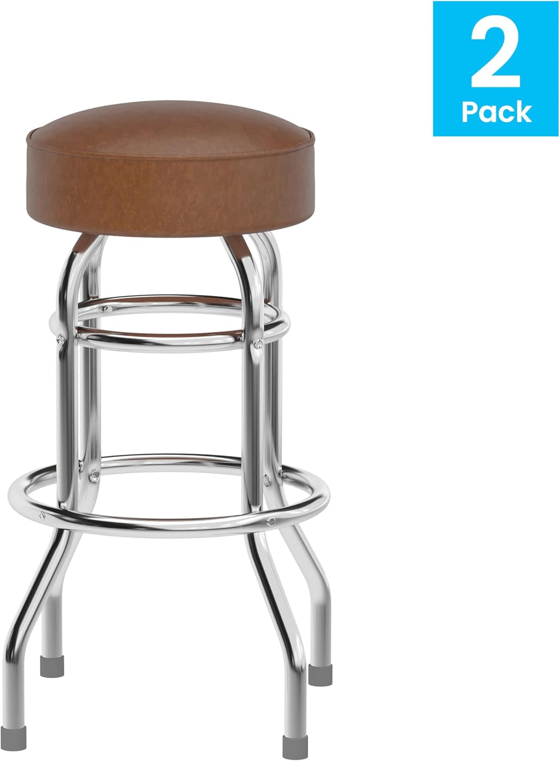 Bruno 2 Pack Double Ring Chrome Barstool with Weathered Brown Seat-2