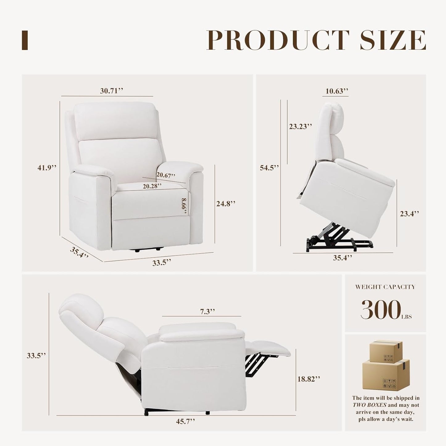 Power Lift Recliner Chair for Elderly-Electric Lift Chair Remote Control, Ergonomic Fabric Recliner Chair Single Sofa Chair with Side Pocket-White-2