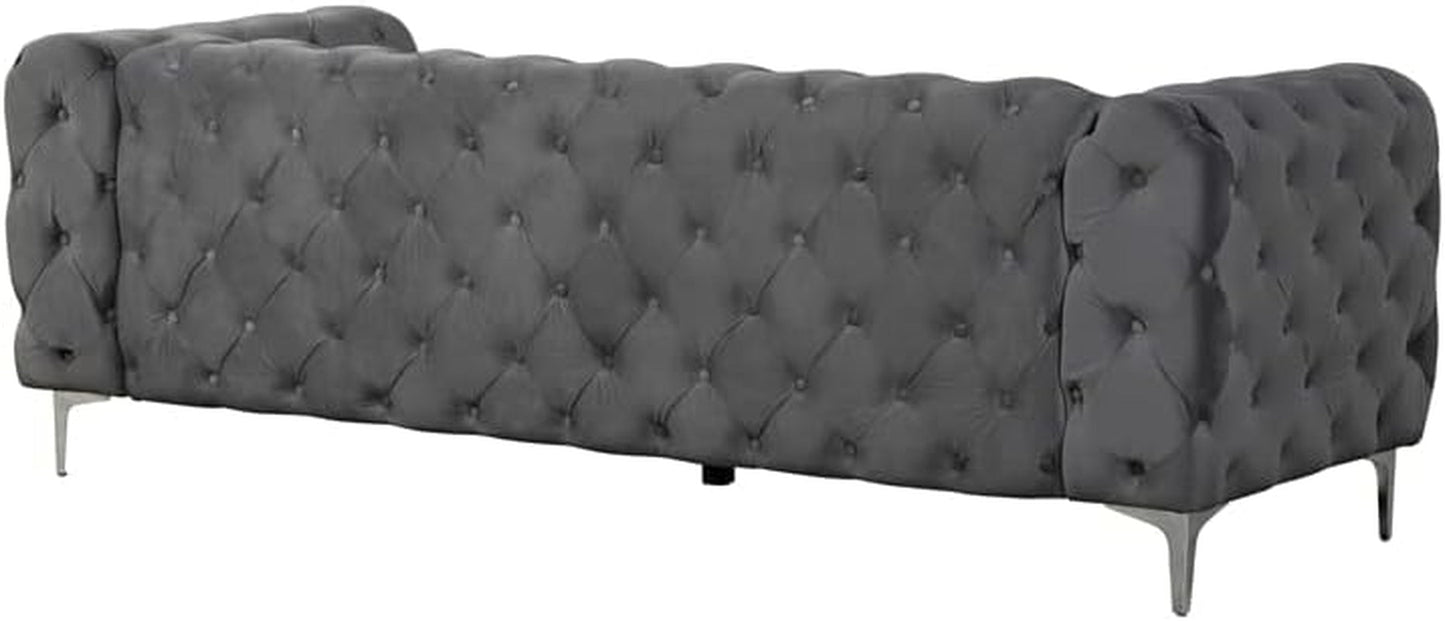 Sofa and Two Chairs Velvet Fabric Living Room Furniture Set-Gray-4