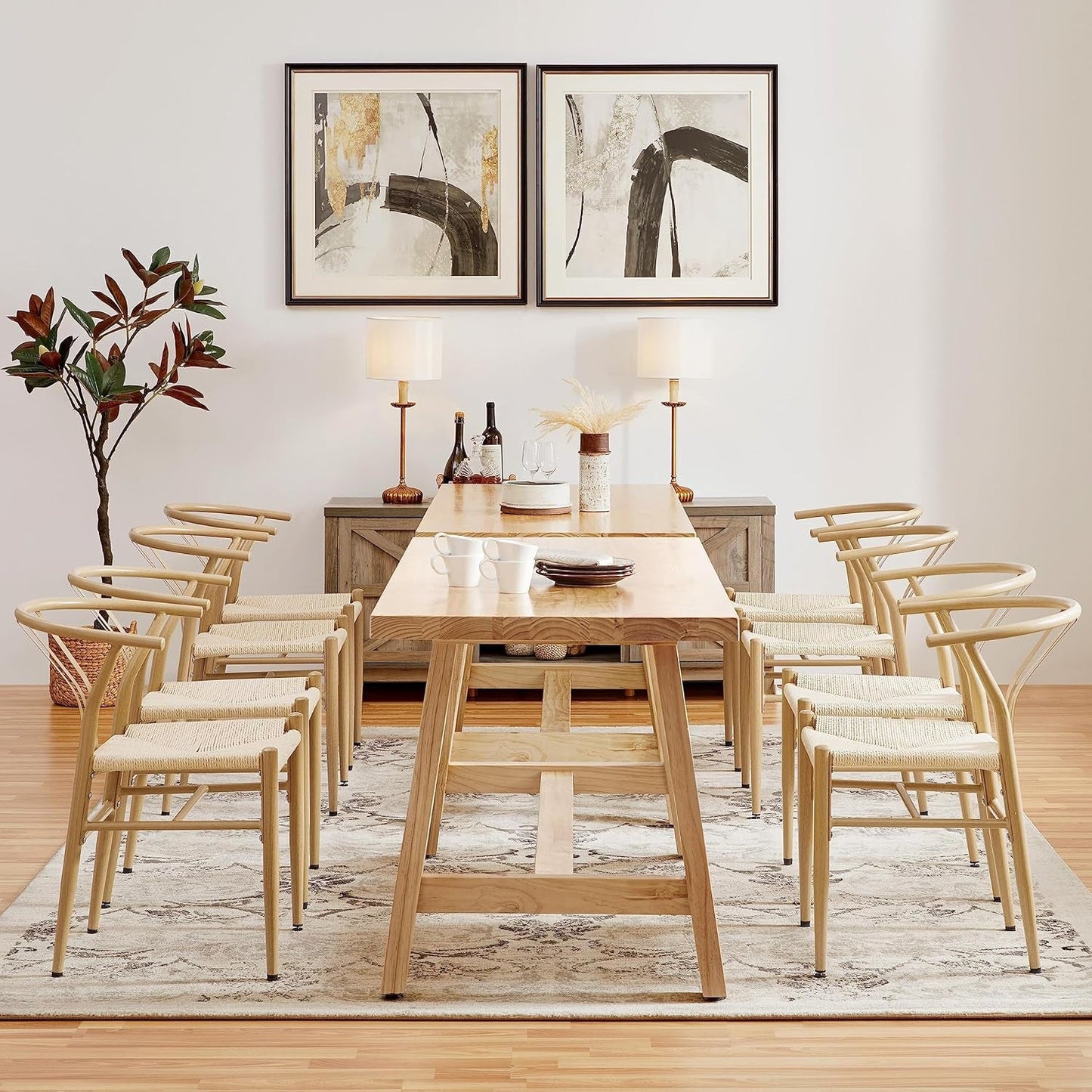 Wood Rattan Weave Dining Chairs (Set of 2)-0