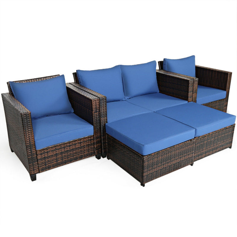5 Pieces Patio Rattan Furniture Set with Removable Cushions-4