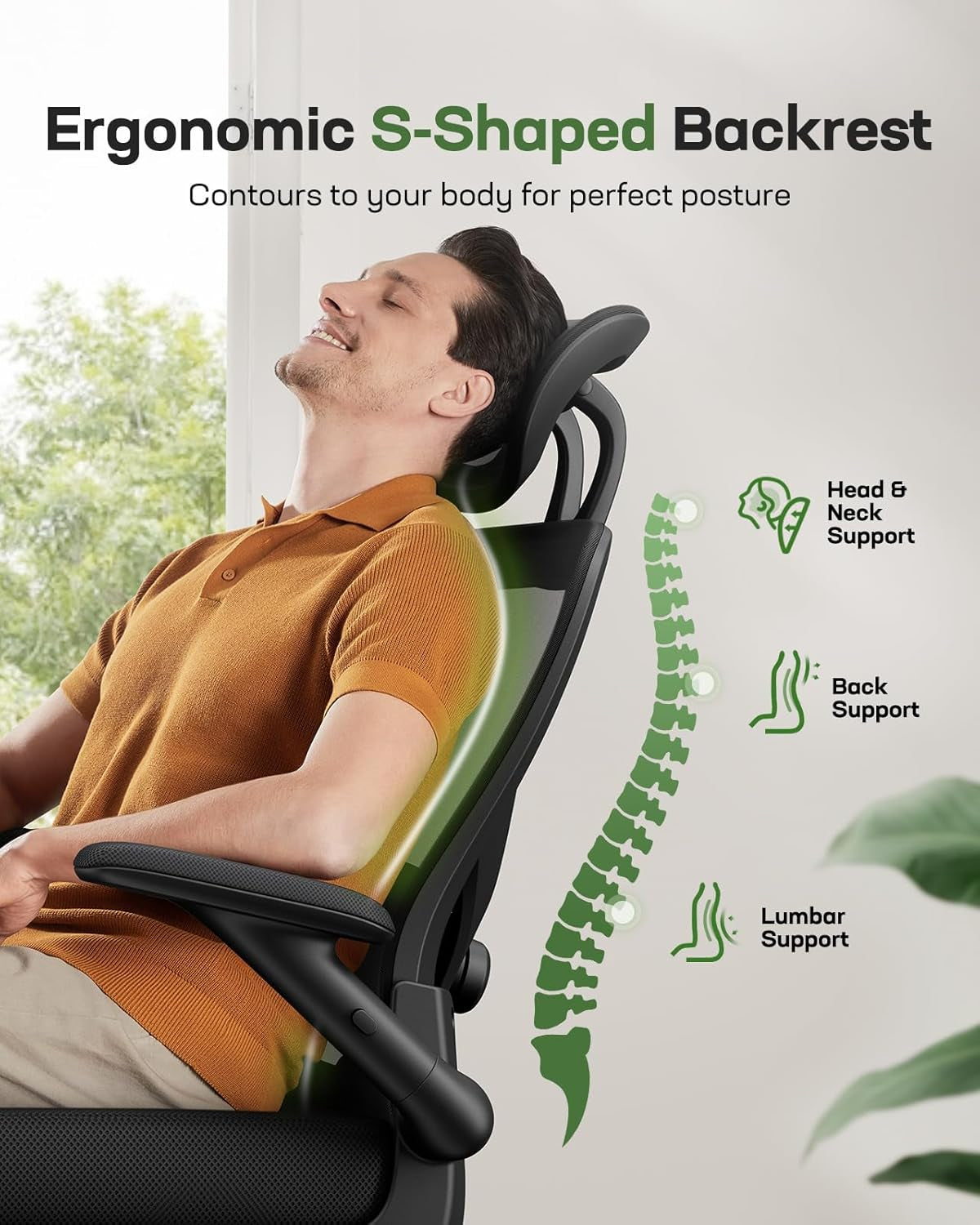 Ergonomic Mesh Office Chair High Back Desk Chair Adjustable Lumbar Support with Headrest Flip-Up Liftable Arms Swivel Computer Task Chair for Big and Tall People-4