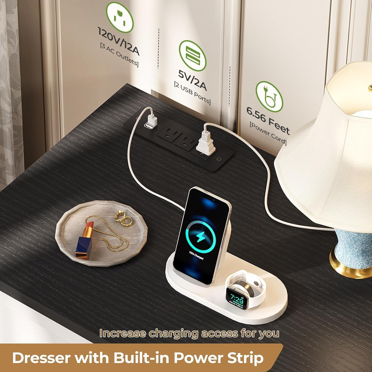 Dresser for Bedroom with 9 Drawers, 51.2" Large Dresser with Charging Station, Wide Farmhouse Dresser Chest of Drawers, Wooden Storage Tower Organizer, Dresser for Bedroom Closet, White/Black-4