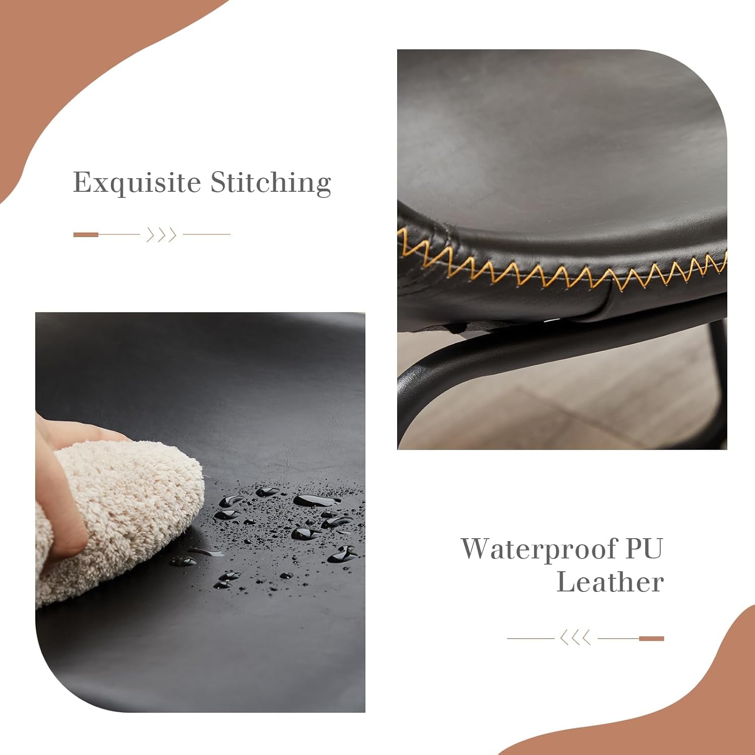 26 Inch Counter Height Bar Stools Set of 4, Modern Faux Leather High Barstools with Back and Metal Leg, Bar Chairs for Kitchen Lsland, Elegant Black-3