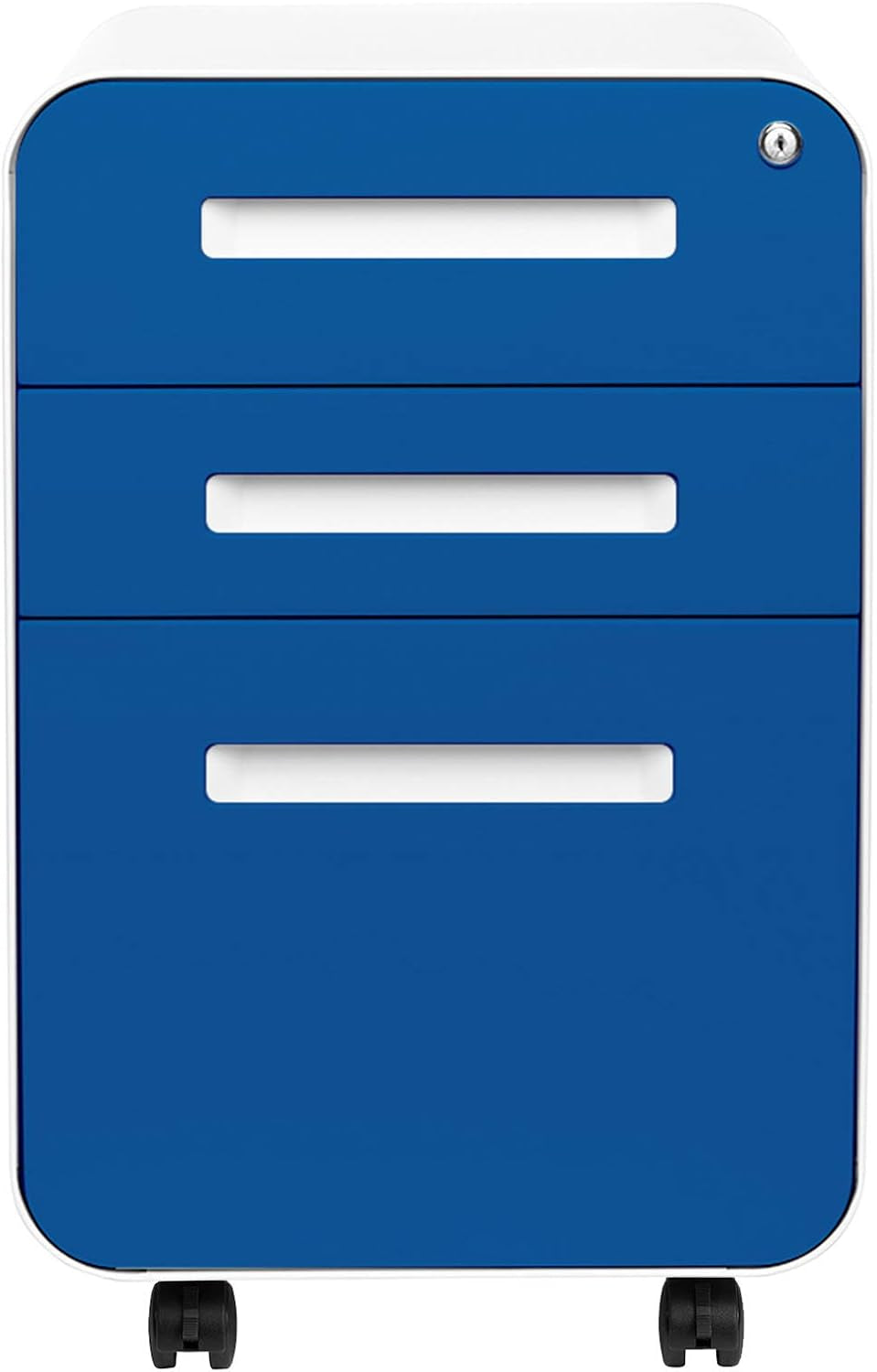Stockpile 3 Drawer File Cabinet with Lock - under Office Desk Metal Filing Cabinet, Legal/Letter File Folders, Wheels and Stationary Feet, Pre-Assembled, Blue Faceplate-3