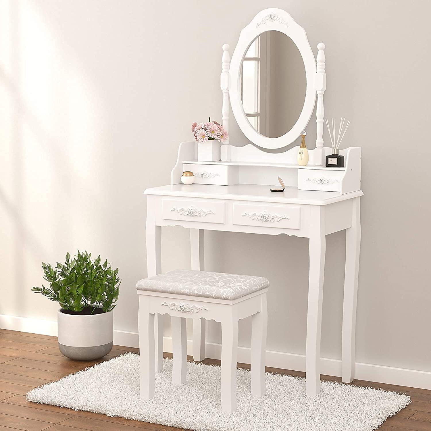 White Bedroom Makeup Table Set-0