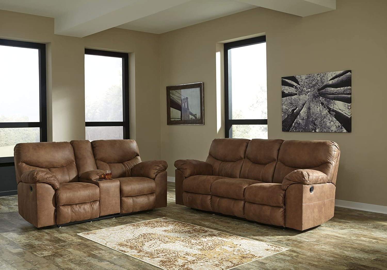 Brown Faux Leather Recliner Loveseat-4