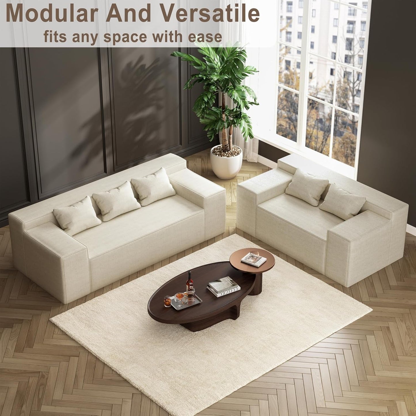 Comfy Modern 3-Seater Sofa with Pillows, No Assembly-4