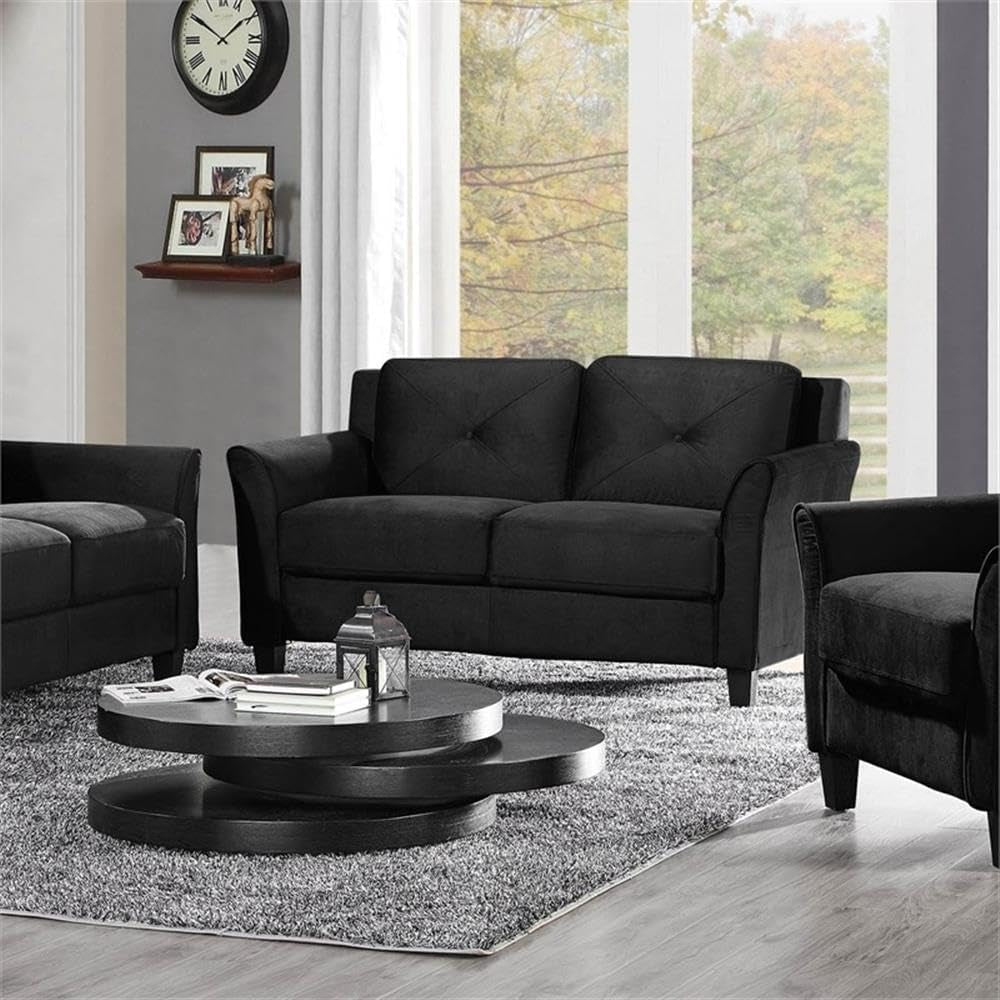 3-Piece Set with Microfiber Chair & Loveseat & Sofa in Black-3