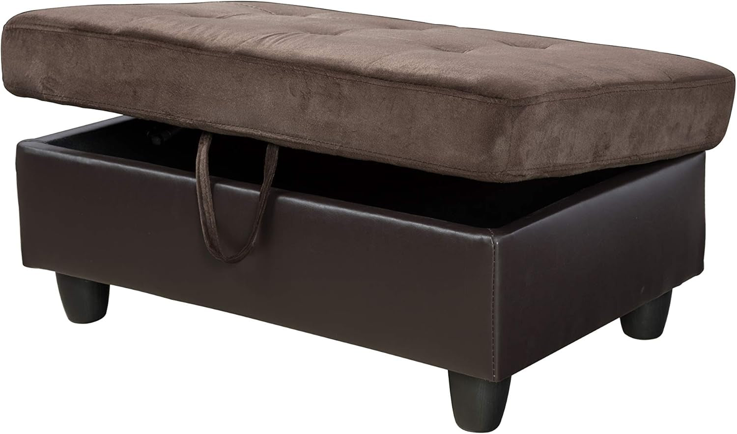 3-Piece Contemporary Sectional Sofa with Chaise and Storage Ottoman for Living Room Furniture | Faux Leather & Microfiber Upholstery|Removable High Density Memory Foam Cushions (Chocolate,Left-Facing)-4