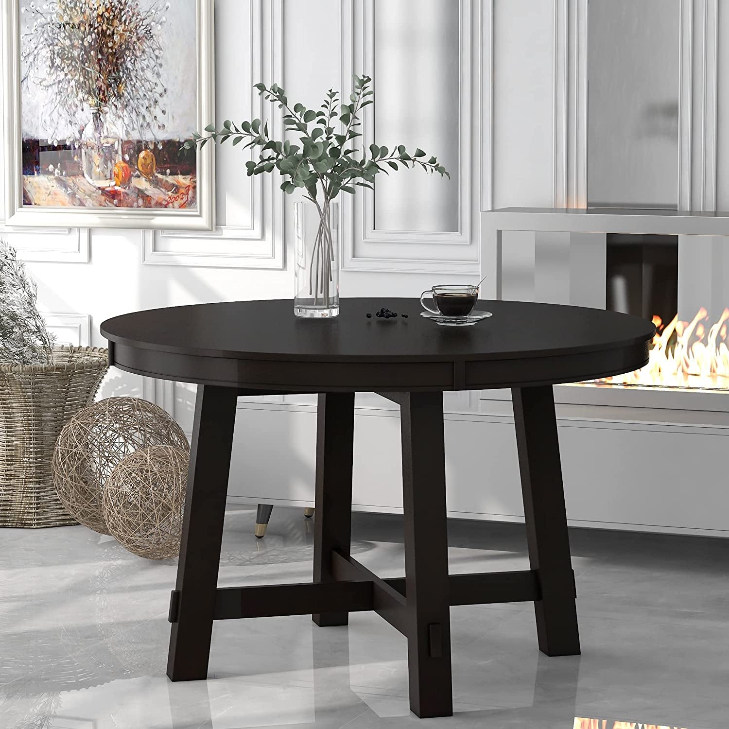 Espresso Extendable Farmhouse round Wood Table-0