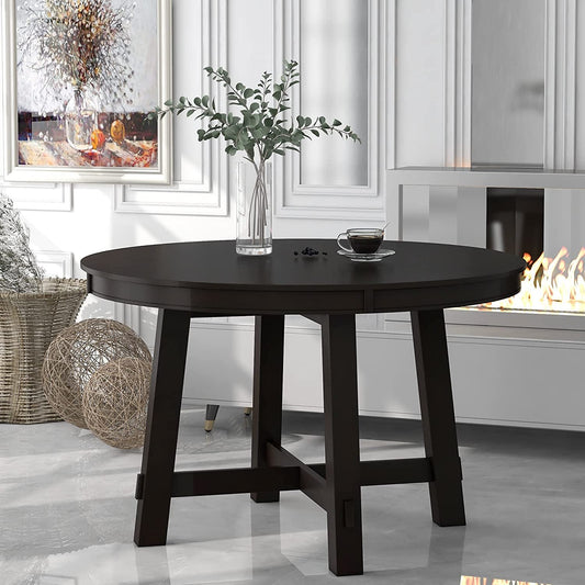 Espresso Extendable Farmhouse round Wood Table-0