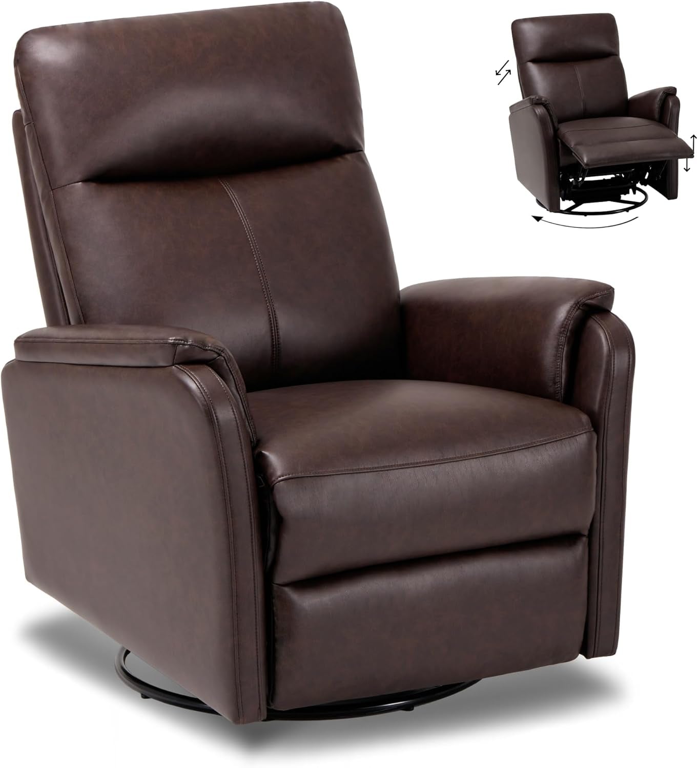 Recliner Chair, Living Room Glider Chairs Home Theater Seat PU Leather Couch Sofa Chair with Footrest Cushion Swivel Modern Bedroom, Chocolate-0