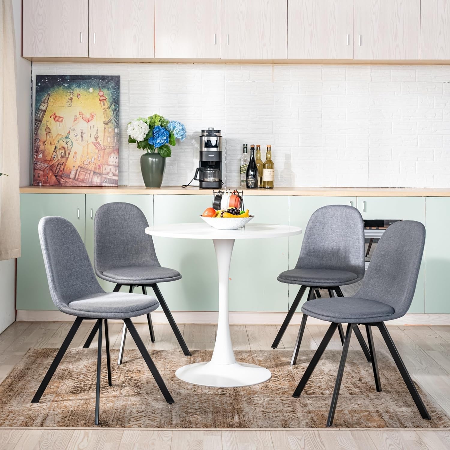 Dining Chairs Swivel Set of 4, Fabric Accent Side Chair Armelss Mid Back with Padded Rotated Seat Cushion and Metal Legs for Kitchen, Dining Room, Living Room, Bedroom, Slubbed Grey-1