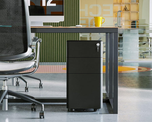 Locking 3-Drawer Rolling File Cabinet-0