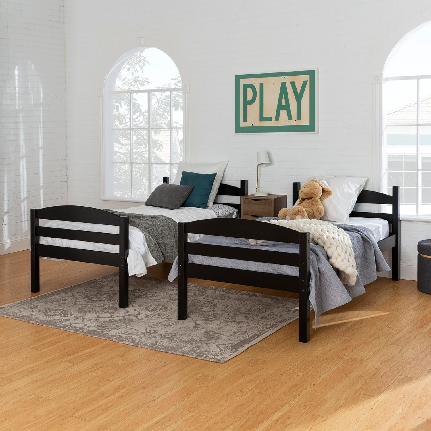 Della Transitional Twin-Over-Twin Bunk Bed Frame, Twin Size, Black-3