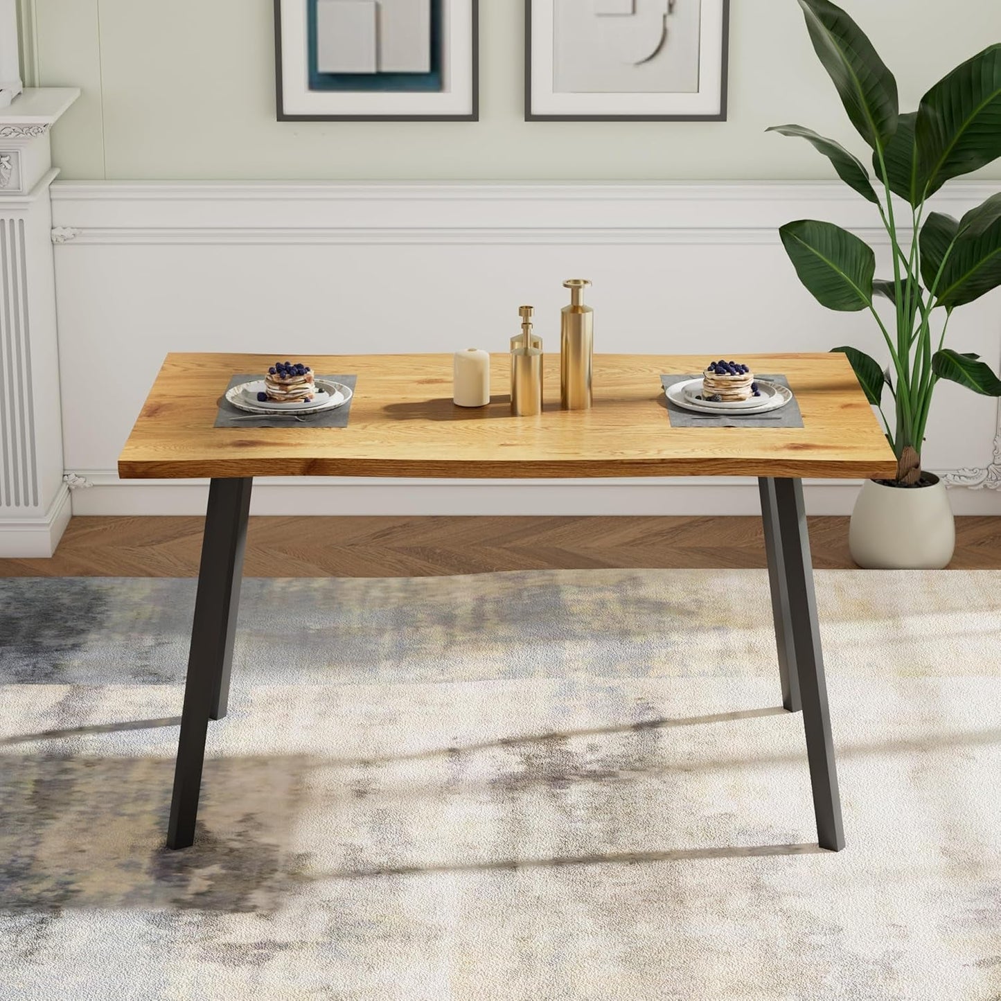 53" Rectangle Dining Table for 2-6 Person, Modern Wooden Irregular Dining Table Kitchen Table Desk Dinner Table for Small Spaces, Easy Clean Living Room Natural Table for Home Kitchen Restaurant-3